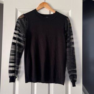 Society 212 Black Sweater Small Sheer Mesh Striped Sleeve Pullover Top